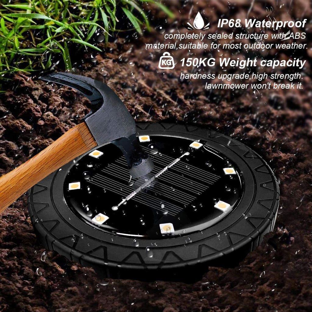 Beichen Solar Powered LED Disk Lights, 8 Pack IP68 Waterproof Non-Slip Wear-Resistant Pathway Lights, Warm White for Outdoor Garden & Walkway