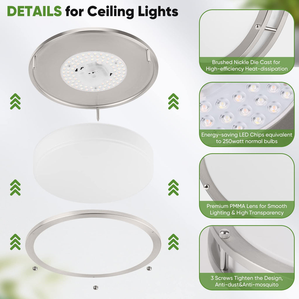 Beichen 36W 3600LM LED Ceiling Lights, 5-Color Temperature Dimmable Flush Mount, 2 Pack 13 Inch Modern Ceiling Lamps for Bedroom&Kitchen