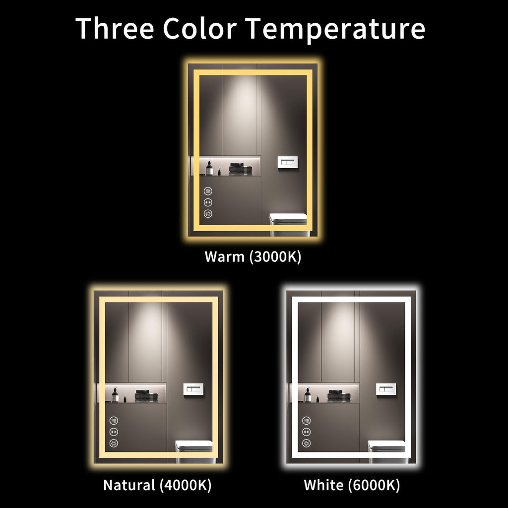 Beichen 24x32 Inch LED Bathroom Mirror, 3 Color Dimmable Lights, Anti-Fog Backlit&Front Lit, Memory Function, Tempered Glass for Bathroom