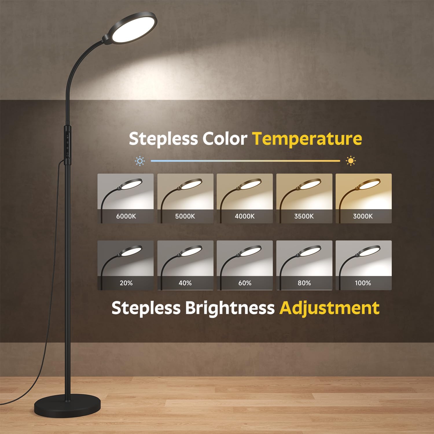 Morfone LED Full Spectrum Therapy Lamp APP Controlled Happy Light High CRI Floor Lamp with 10 Brightness Levels UV Free