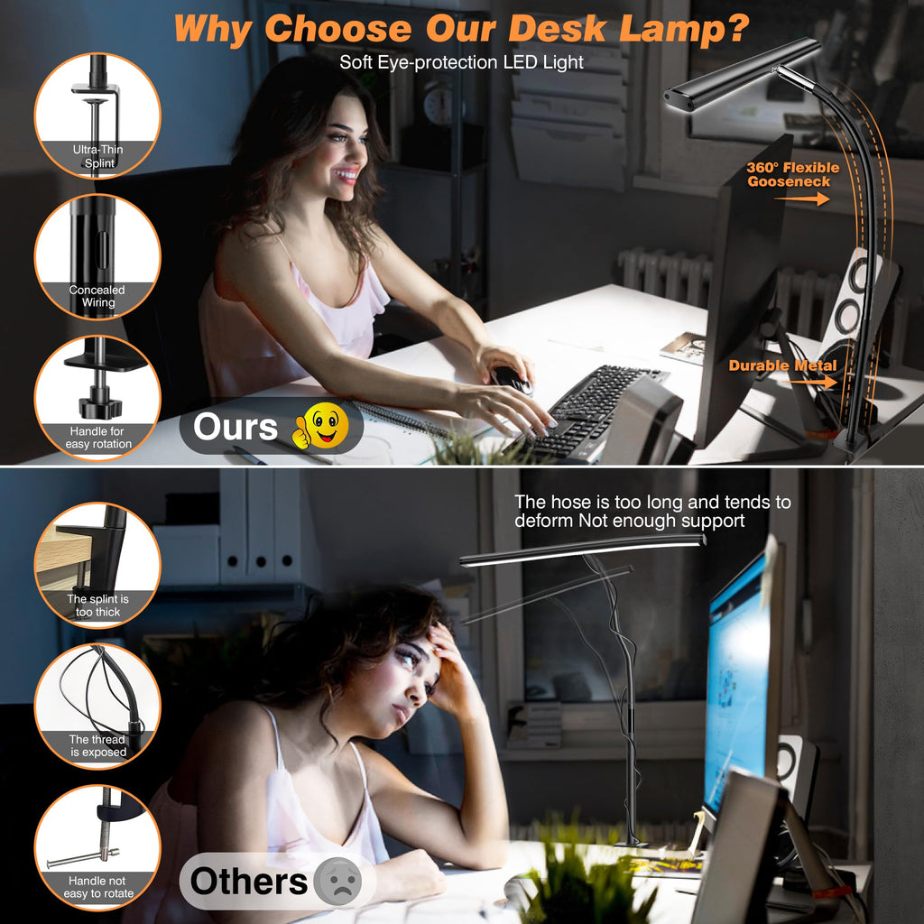 Beichen 17 Inch 100LED LED Desk Lamp with Clamp 2700K-6500K Stepless Dimming 360° Gooseneck Flicker-Free Task Light for Home Office Study Workbench