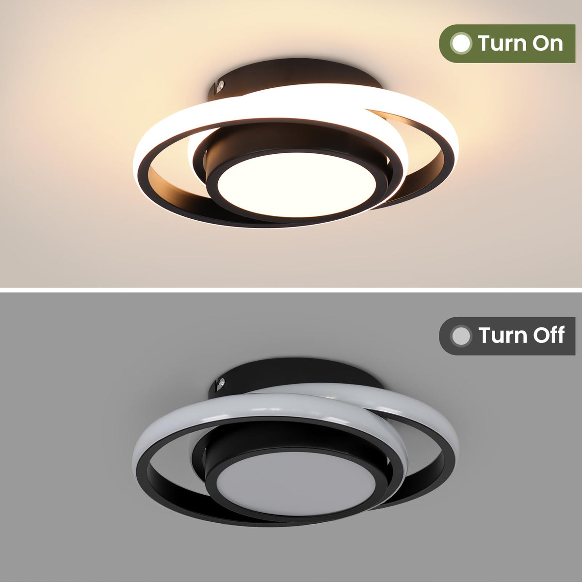 Beichen Small Modern LED Ceiling Light, 2-Ring Creative Design, 3000K Warm White Indoor Ceiling Lamp for Hallway, Living Room, Bedroom, Kitchen&Office