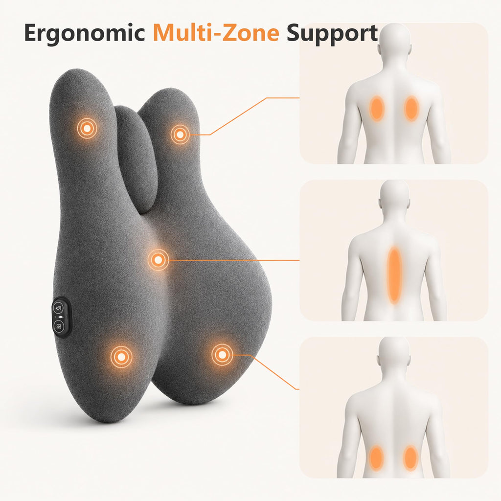 Morfone Ergonomic Heated Lumbar Support Pillow Memory Foam Back Cushion with Vibration Massage