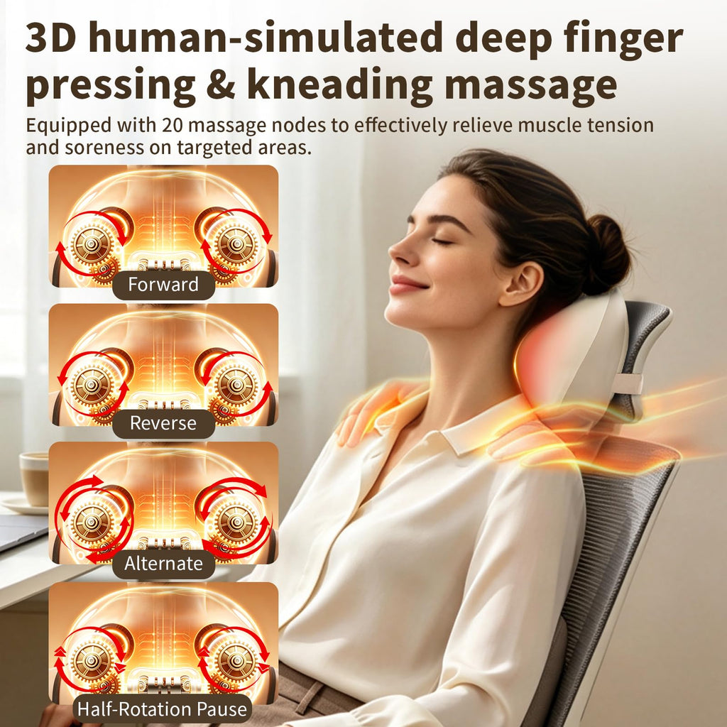 Morfone Heated Neck Massager with Heat, 3D Rolling Shiatsu Shoulder and Neck Massager Pillow for Neck Tension Relief, Back Massage at Home or Office