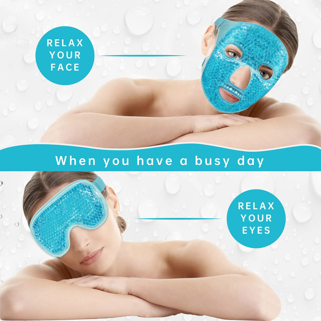 Morfone Cooling Face Mask with Hot Cold Compress, Reusable Ice Pack Eye Mask for Dark Circles, Facial Puffiness, Headache Relief and Post Cosmetic Skin Care