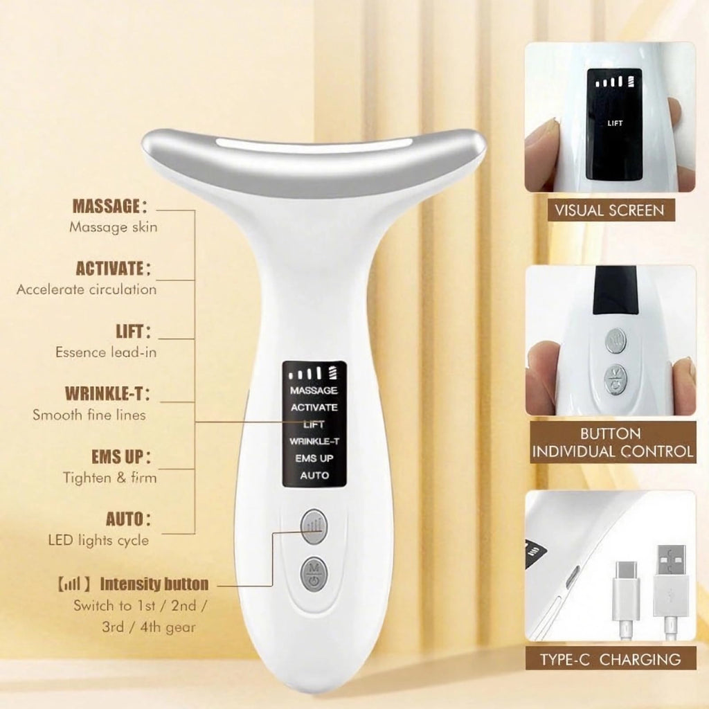 Morfone EMS 7-Color LED Face & Neck Massager with Vibration & Heat Facial Sculpting Wand