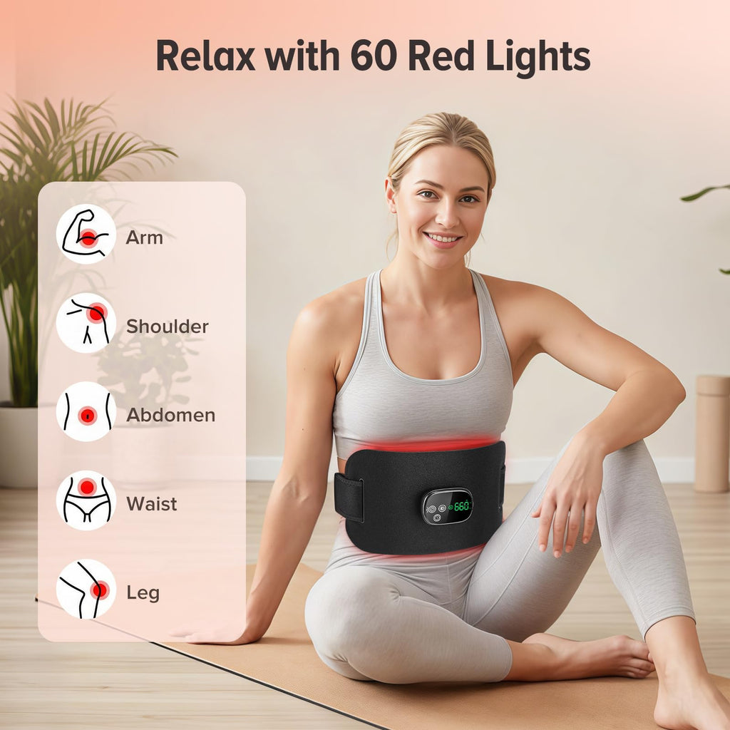 Morfone Cordless Red Light Therapy Belt with Heat, 660nm 850nm LED Infrared Light Therapy, 3 Brightness Levels, Pulse Mode, Rechargeable for Back Waist Shoulder Knee