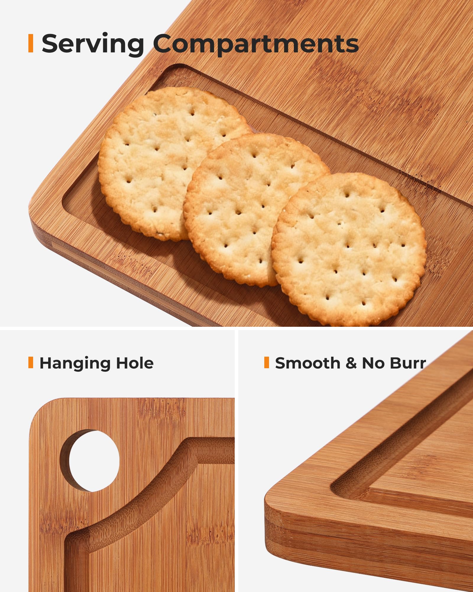 Mooues Kitchen Bamboo Cutting Board Set of Three, Scratch-Resistant Wooden Cutting Board with Groove. Ideal for cutting meat,vegetables,fruit,etc