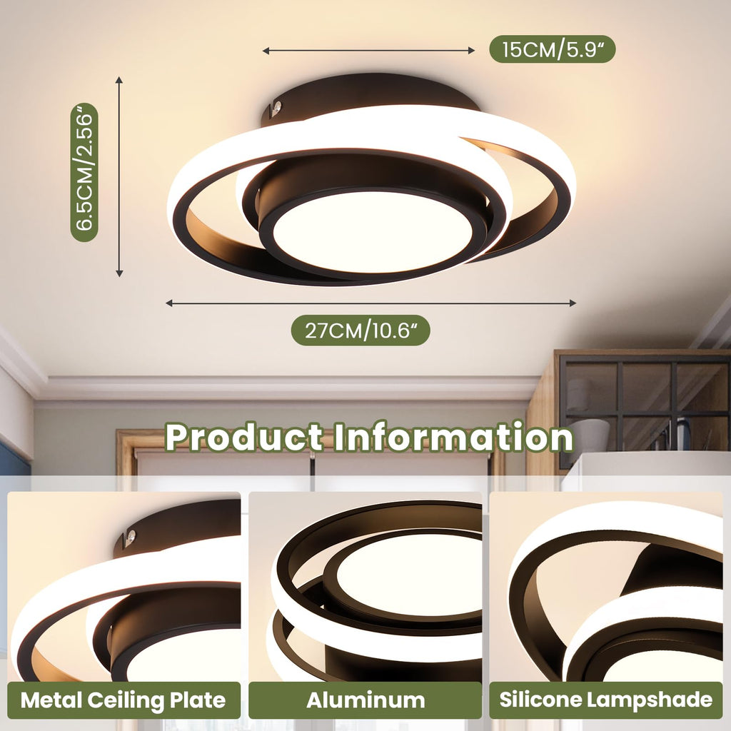 Beichen Small Modern LED Ceiling Light, 2-Ring Creative Design, 3000K Warm White Indoor Ceiling Lamp for Hallway, Living Room, Bedroom, Kitchen&Office