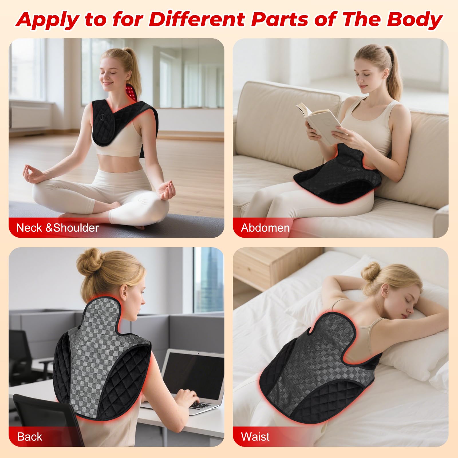 Morfone 3 in 1 Dual-Wavelength Wearable Neck Shoulder and Back Relief Red Light Therapy Device