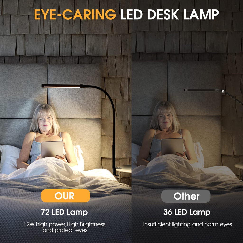 Beichen 3 Modes 10 Brightness Levels Flexible Gooseneck LED Desk Lamp with Clamp, Clip-On Light for Home Office, Black