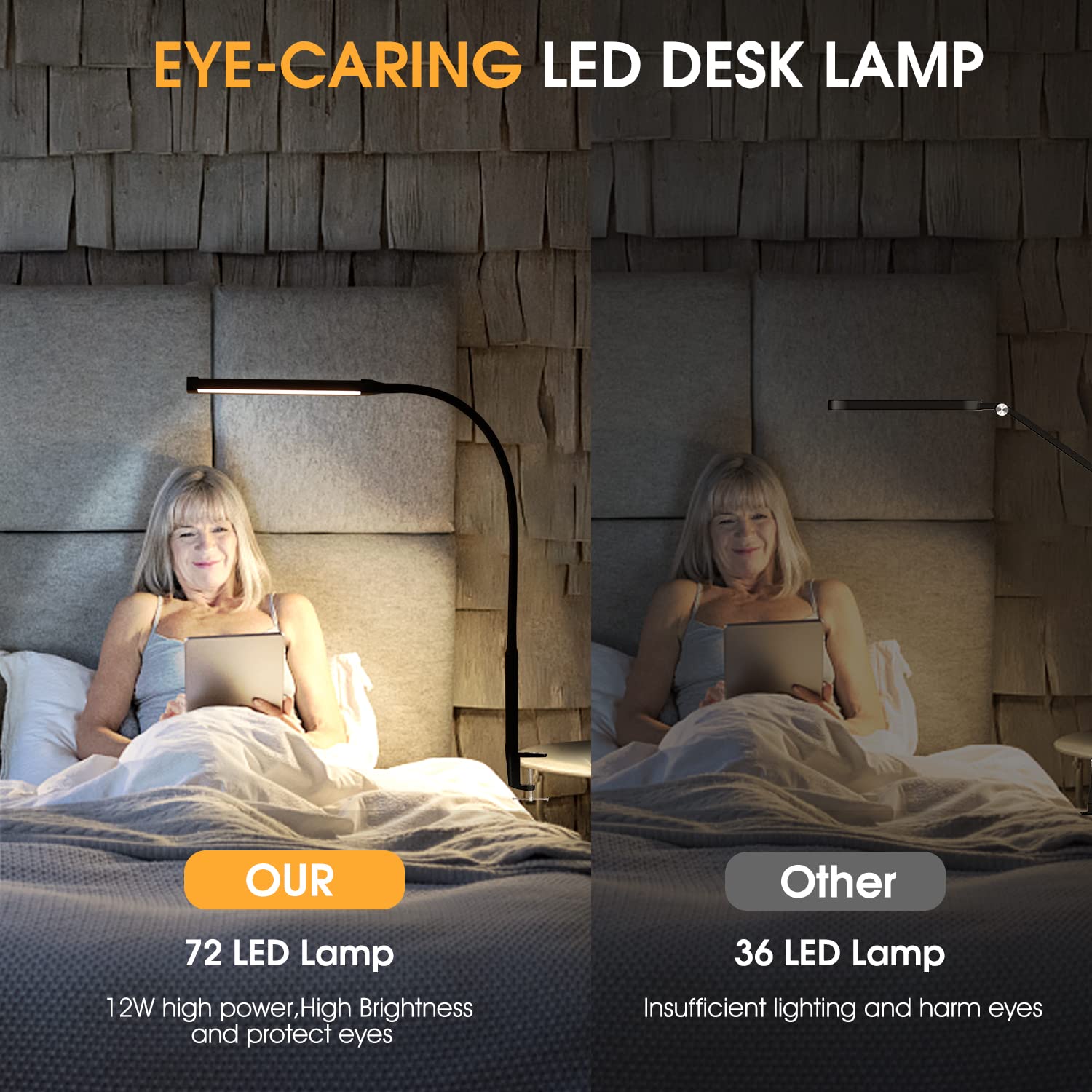 Beichen 3 Modes 10 Brightness Levels Flexible Gooseneck LED Desk Lamp with Clamp, Clip-On Light for Home Office, Black