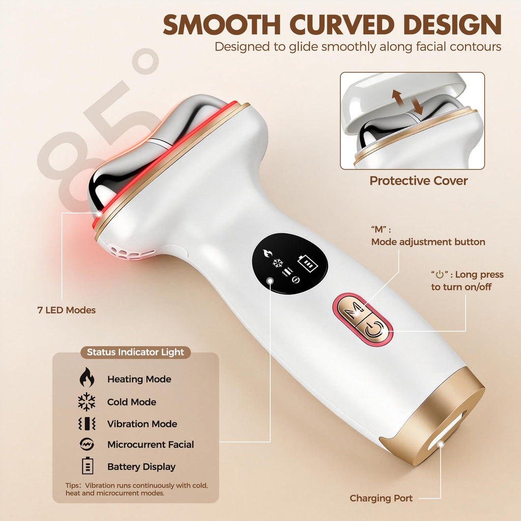 Morfone Cold and Heated Electric microcurrent facial device,  , 7-in-1 led facial Puffiness，Face and Neck  Sculpting Massager, for Lifting, Contouring, and Firming