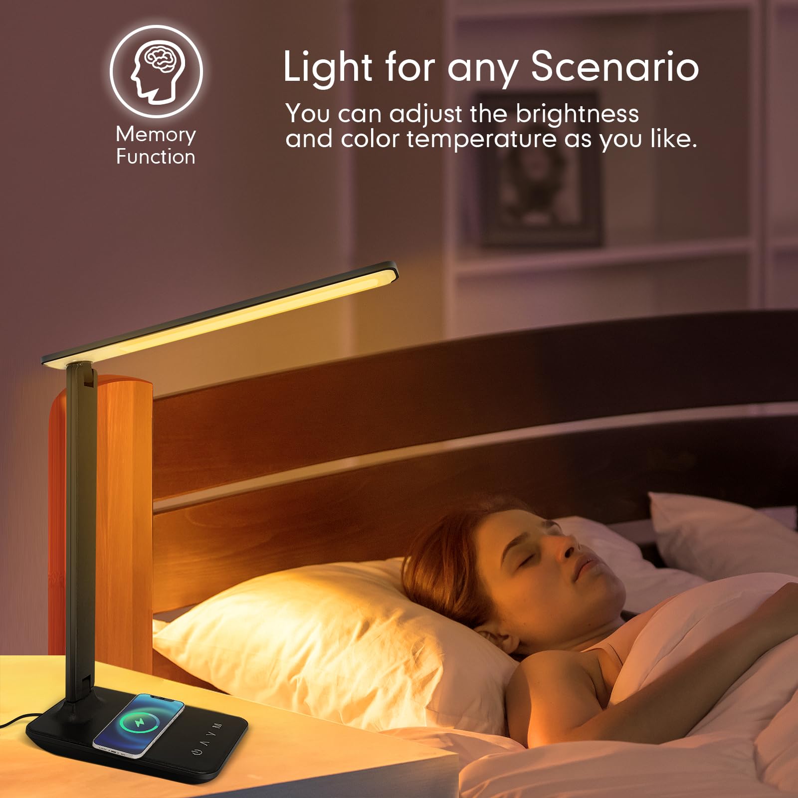 Beichen 15W Wireless Charger LED Desk Lamp, 5 Lighting Modes Dimmable Table Light with USB Port, Touch Control, Foldable for Home, Office & Bedroom