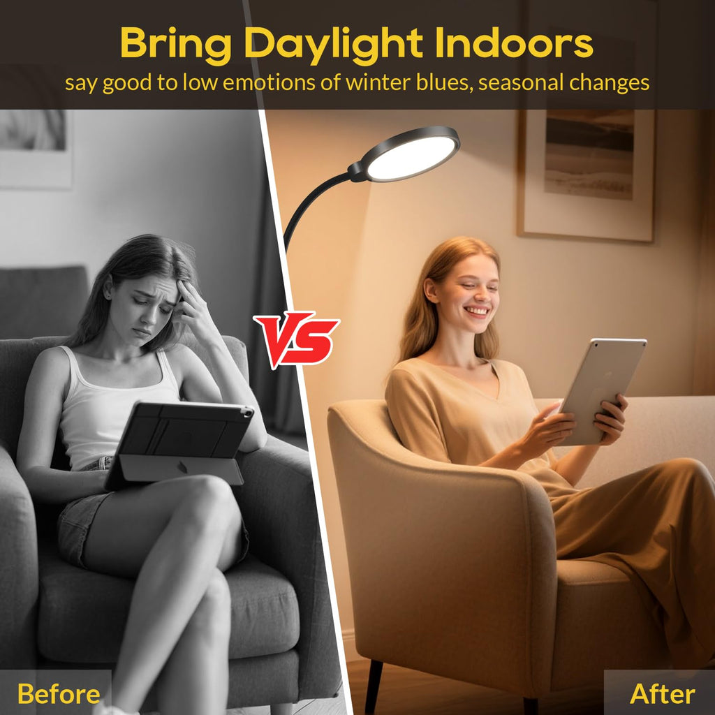 Morfone LED Full Spectrum Therapy Lamp APP Controlled Happy Light High CRI Floor Lamp with 10 Brightness Levels UV Free