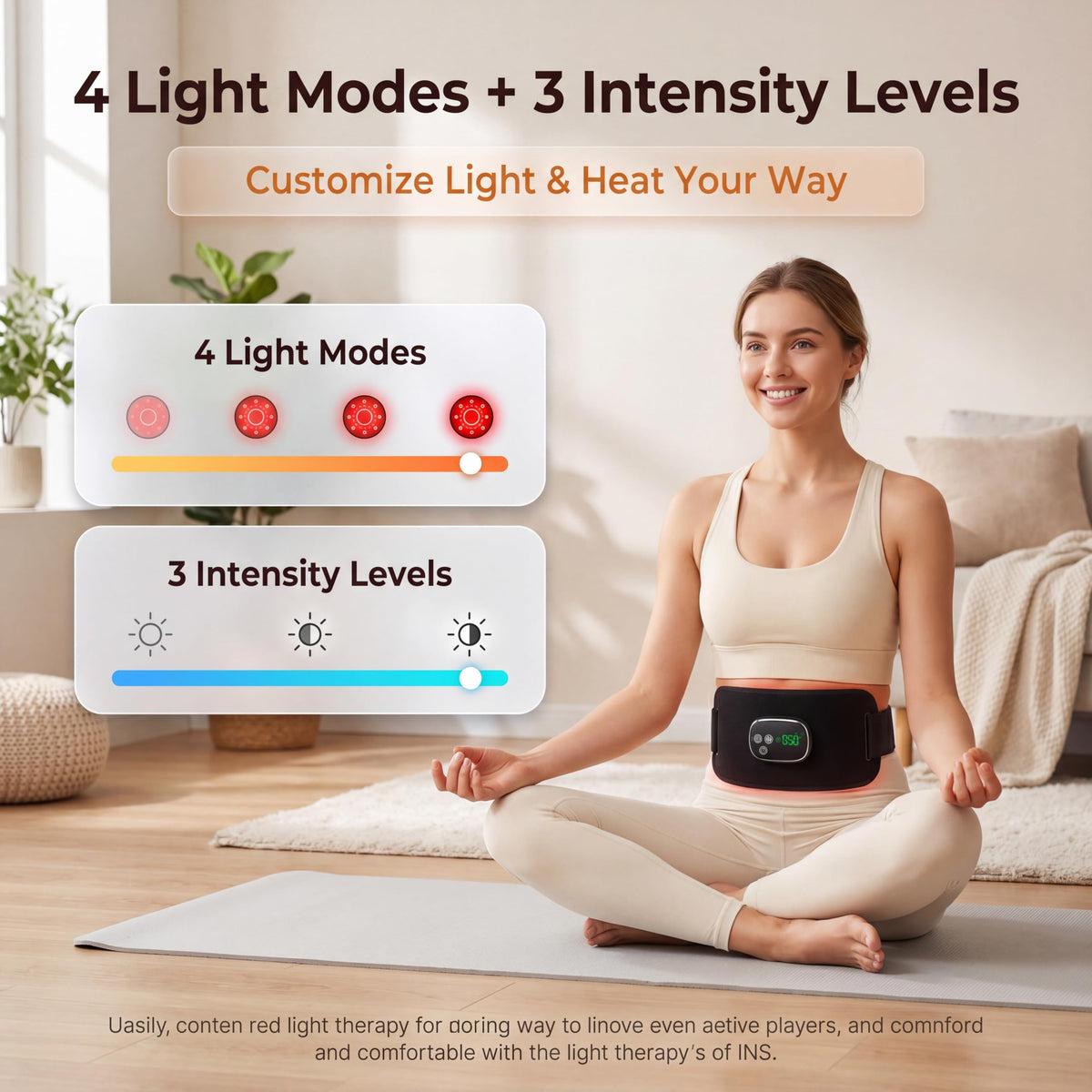 Morfone Cordless Red Light Therapy Belt with Heat, 660nm 850nm LED Infrared Light Therapy, 3 Brightness Levels, Pulse Mode, Rechargeable for Back Waist Shoulder Knee