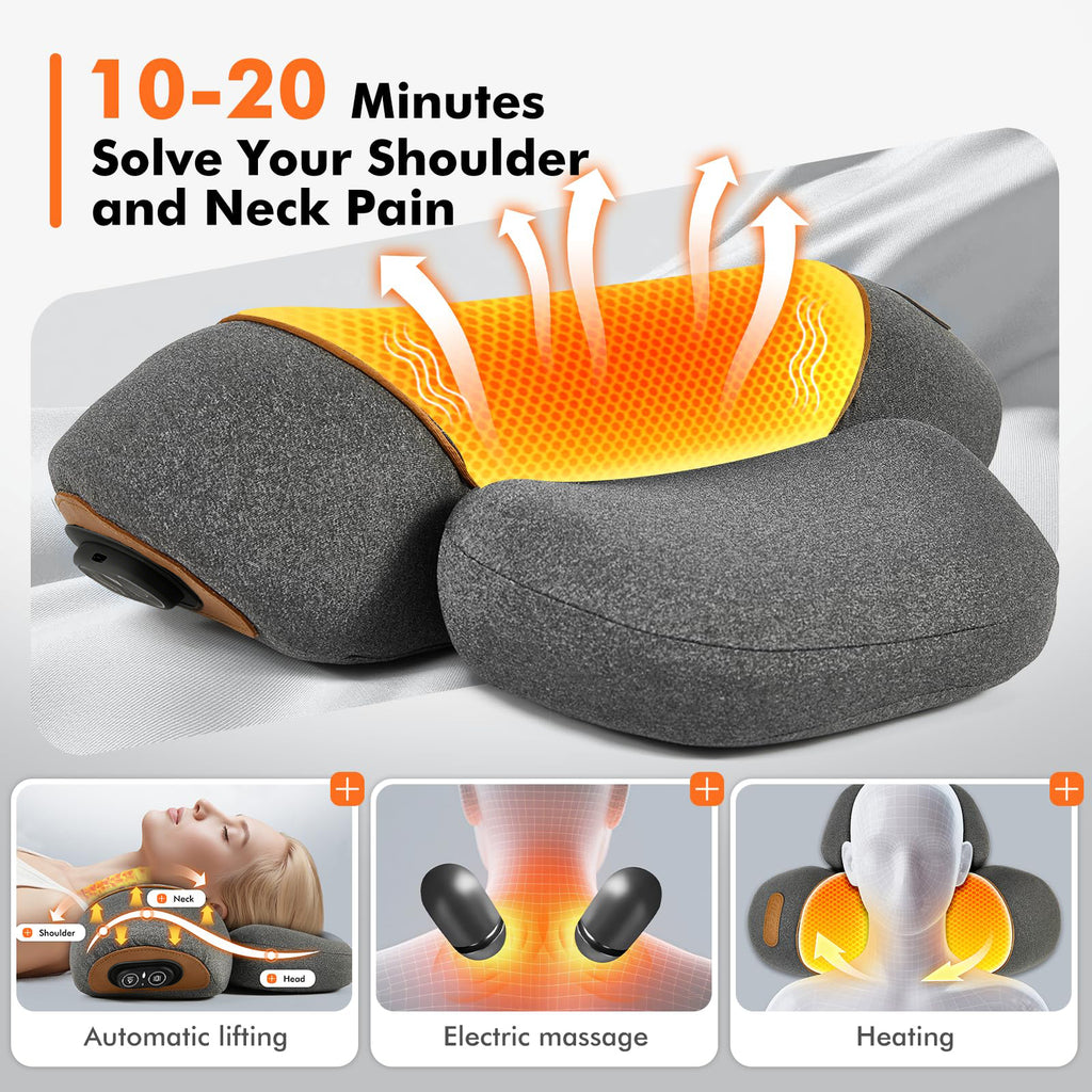 Morfone 3-in-1 Heating and Massage Neck Pillow for Relieving Shoulder and Back Pain Cervical Massage Pillow Gray