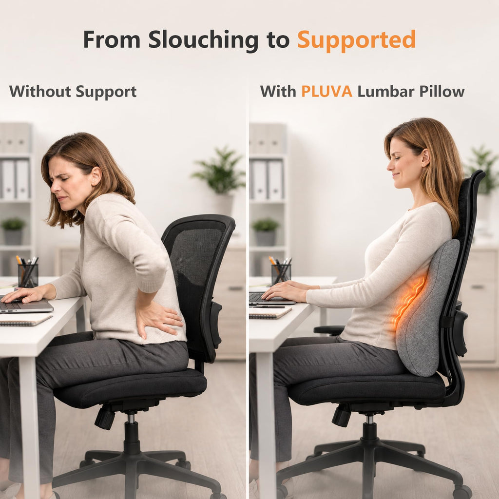 Morfone Ergonomic Heated Lumbar Support Pillow Memory Foam Back Cushion with Vibration Massage