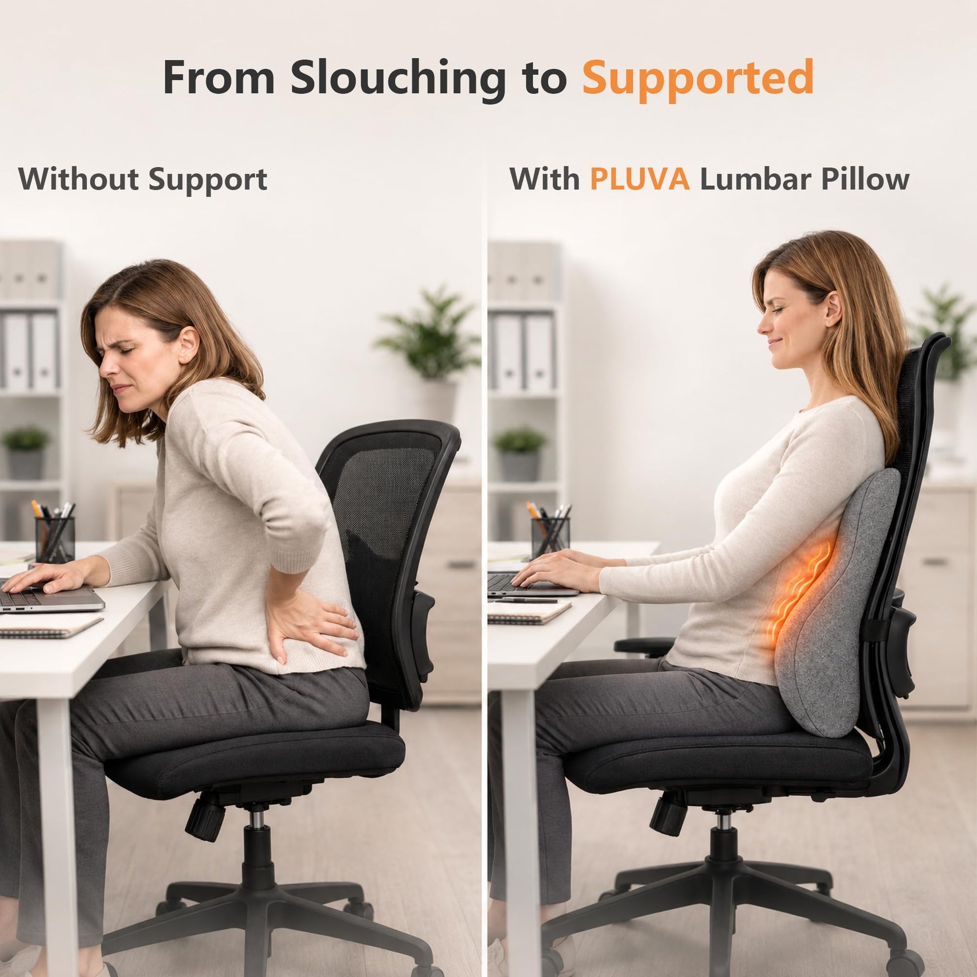 Morfone Ergonomic Heated Lumbar Support Pillow Memory Foam Back Cushion with Vibration Massage