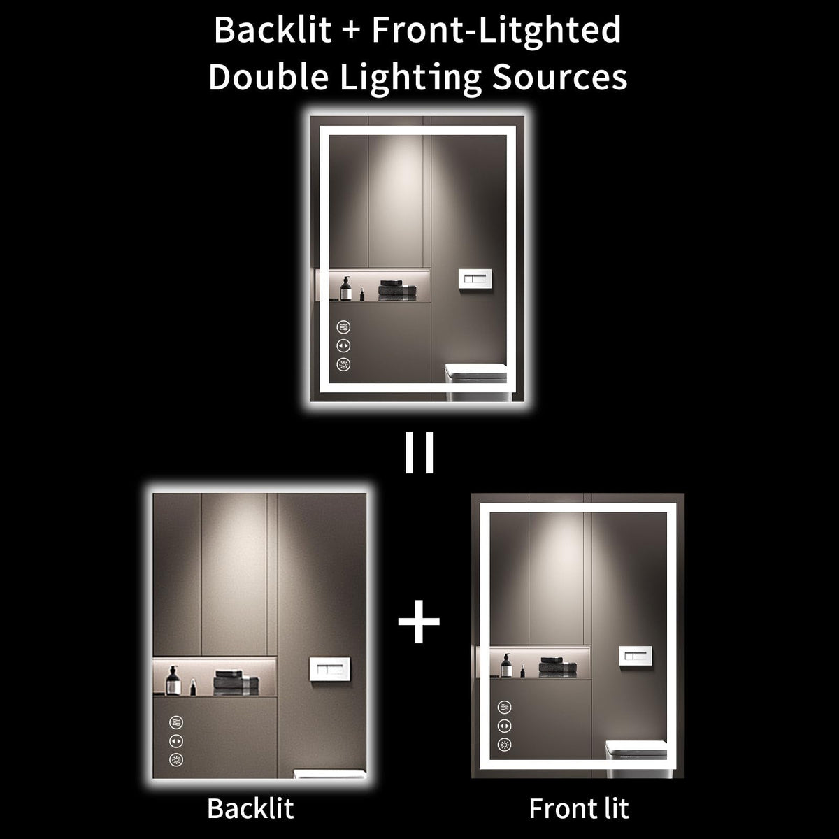 Beichen 24x32 Inch LED Bathroom Mirror, 3 Color Dimmable Lights, Anti-Fog Backlit&Front Lit, Memory Function, Tempered Glass for Bathroom