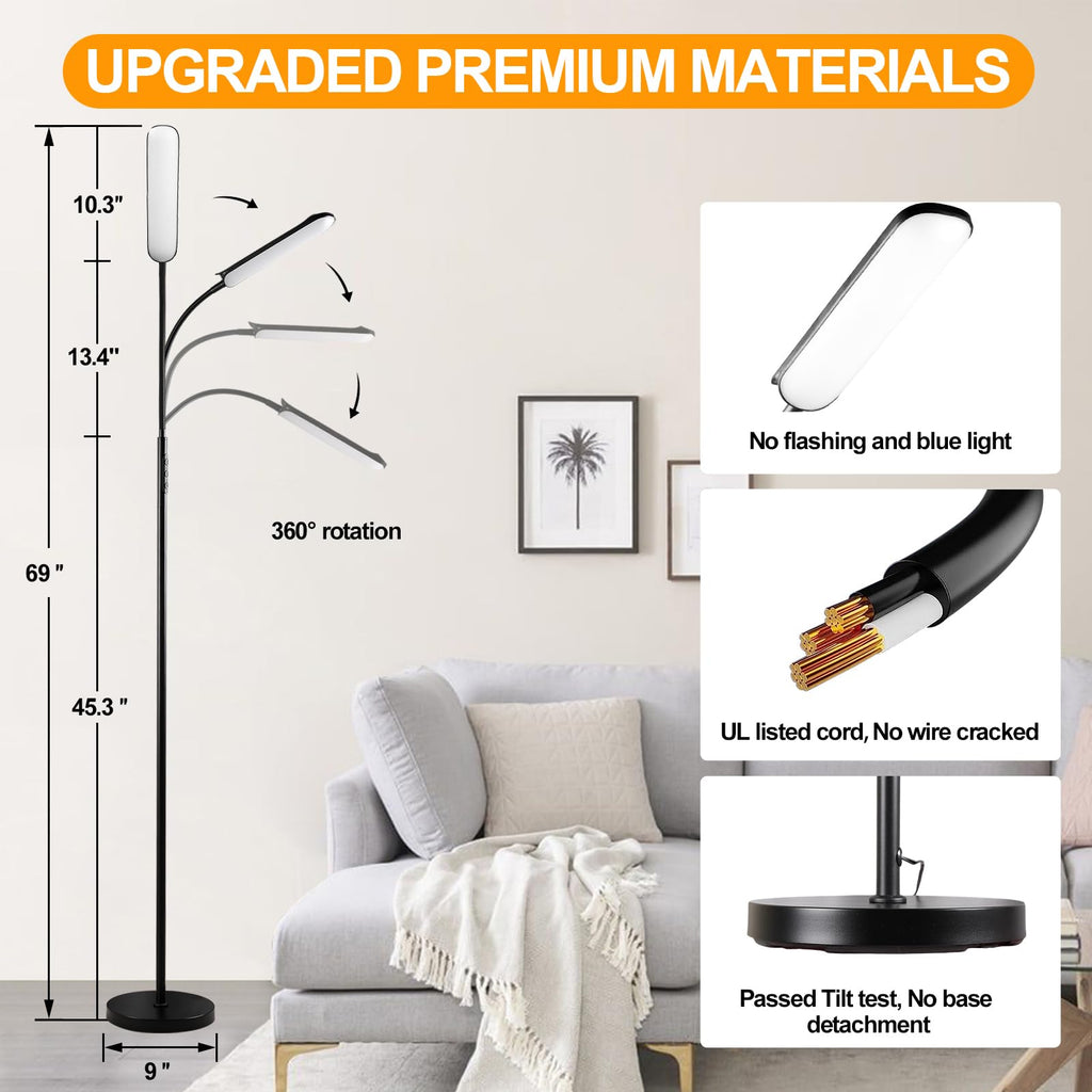 Beichen 18W 1800LM LED Floor Lamp, Dimmable Standing Light with Remote, Timer & Smart Plug, Eye-Caring Reading Lamp for Living Room, Bedroom & Office