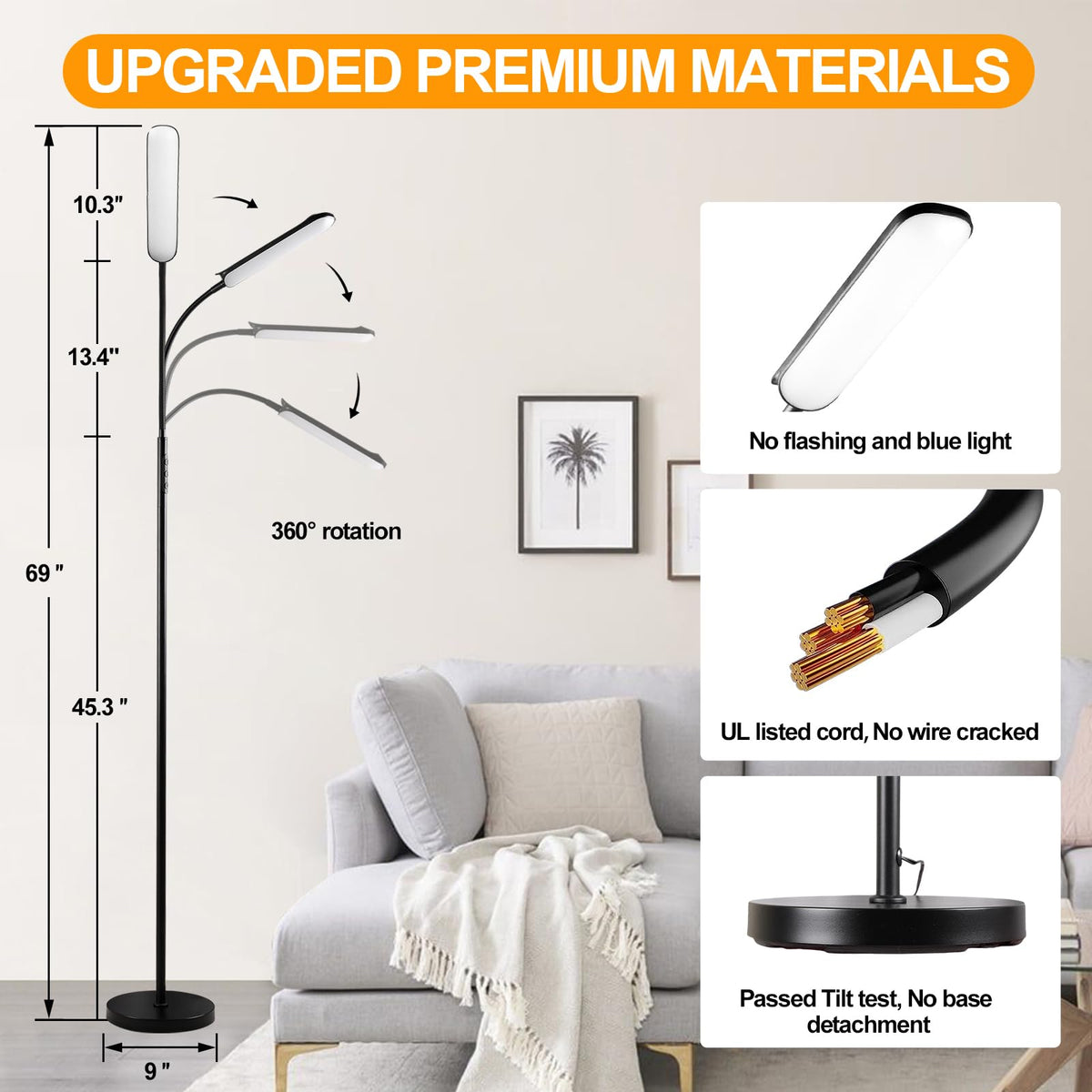 Beichen 18W 1800LM LED Floor Lamp, Dimmable Standing Light with Remote, Timer & Smart Plug, Eye-Caring Reading Lamp for Living Room, Bedroom & Office