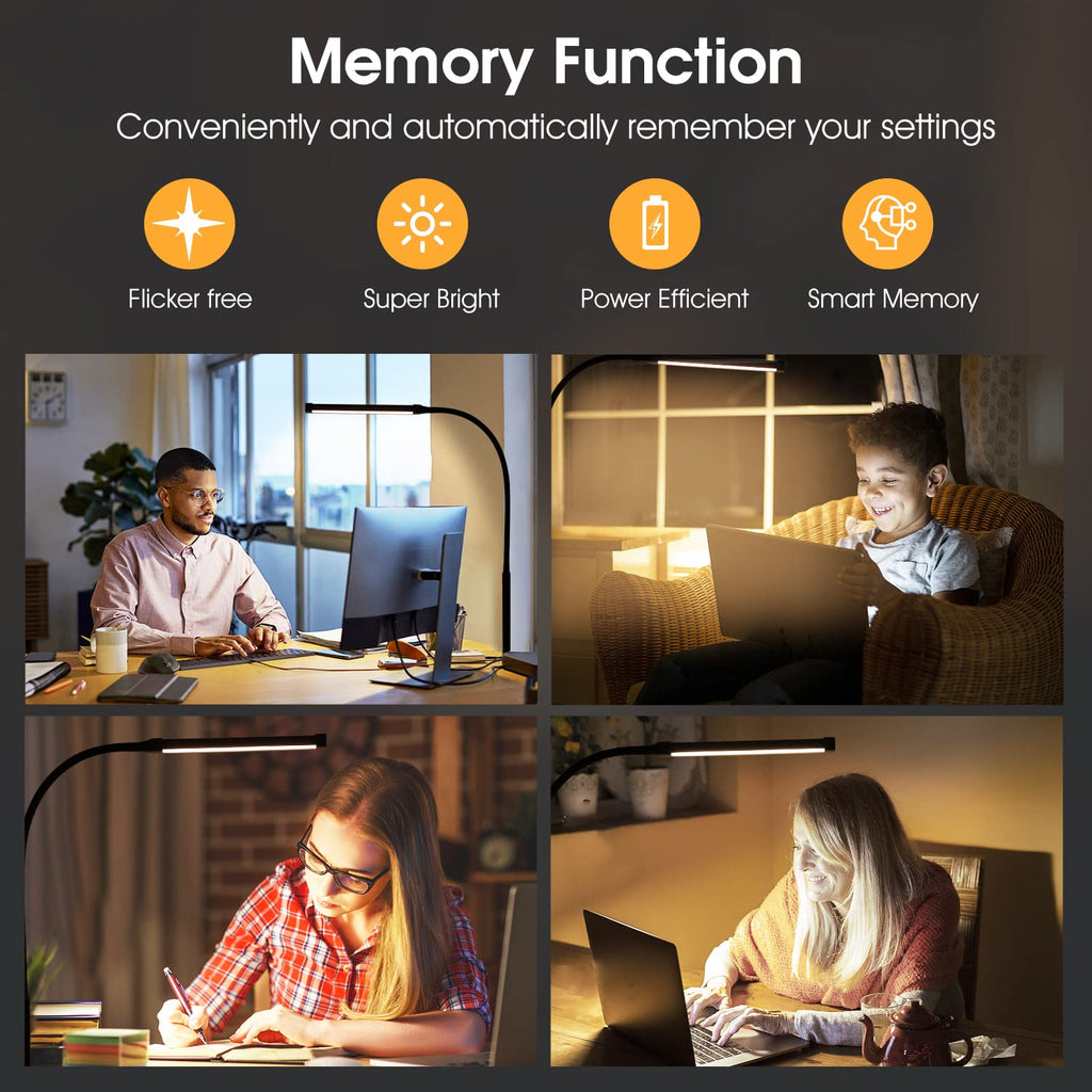 Beichen 3 Modes 10 Brightness Levels Flexible Gooseneck LED Desk Lamp with Clamp, Clip-On Light for Home Office, Black