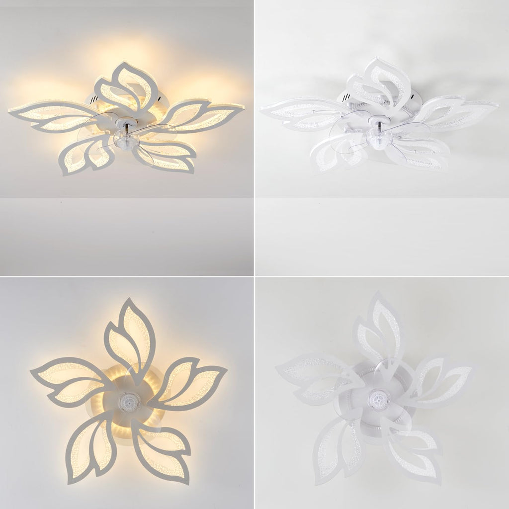 Beichen 25 Inch Geometric Ceiling Fan with Light, 3-Color Dimmable, 6 Speeds, Low Profile Flush Mount, Remote Control for Bedroom&Kitchen