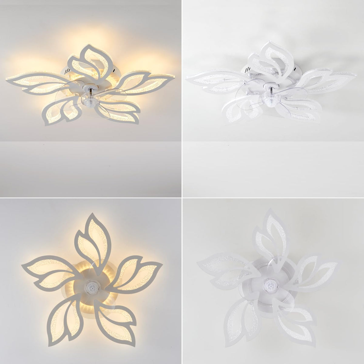 Beichen 25 Inch Geometric Ceiling Fan with Light, 3-Color Dimmable, 6 Speeds, Low Profile Flush Mount, Remote Control for Bedroom&Kitchen