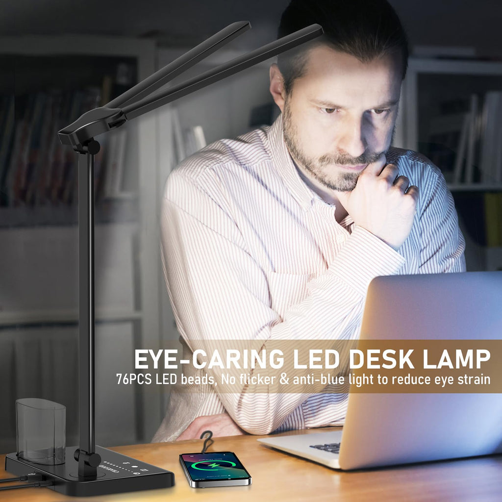 Beichen Dimmable LED Desk Lamp, 50 Lighting Modes with USB Port, Dual Swing Arm Architect Table Light for Home, Office, Dorm, Piano