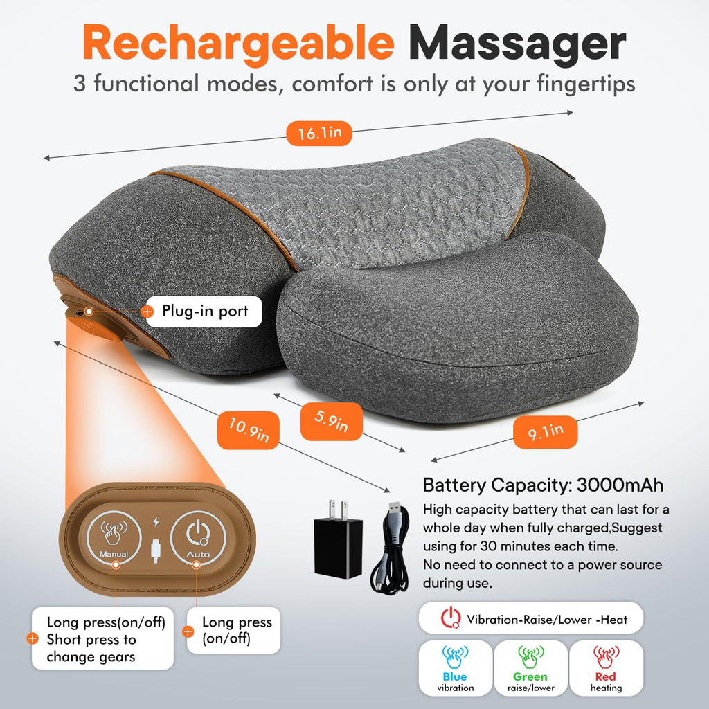 Morfone 3-in-1 with Heat Vibration & Air Pressure Neck Massage Pillow Cervical Support Therapy Pillow