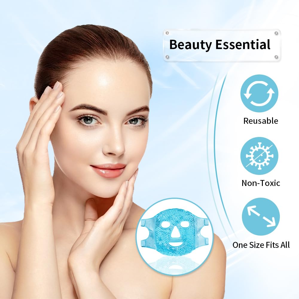 Morfone Hot Cold Face Mask, Reusable Ice Eye Mask with Cooling Gel Compress for Dark Circles, Puffiness, Headache Relief and Skincare at Home