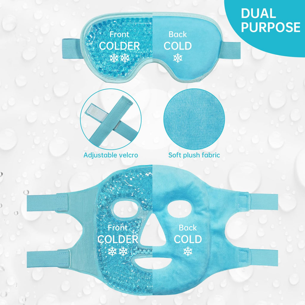Morfone Cooling Face Mask with Hot Cold Compress, Reusable Ice Pack Eye Mask for Dark Circles, Facial Puffiness, Headache Relief and Post Cosmetic Skin Care