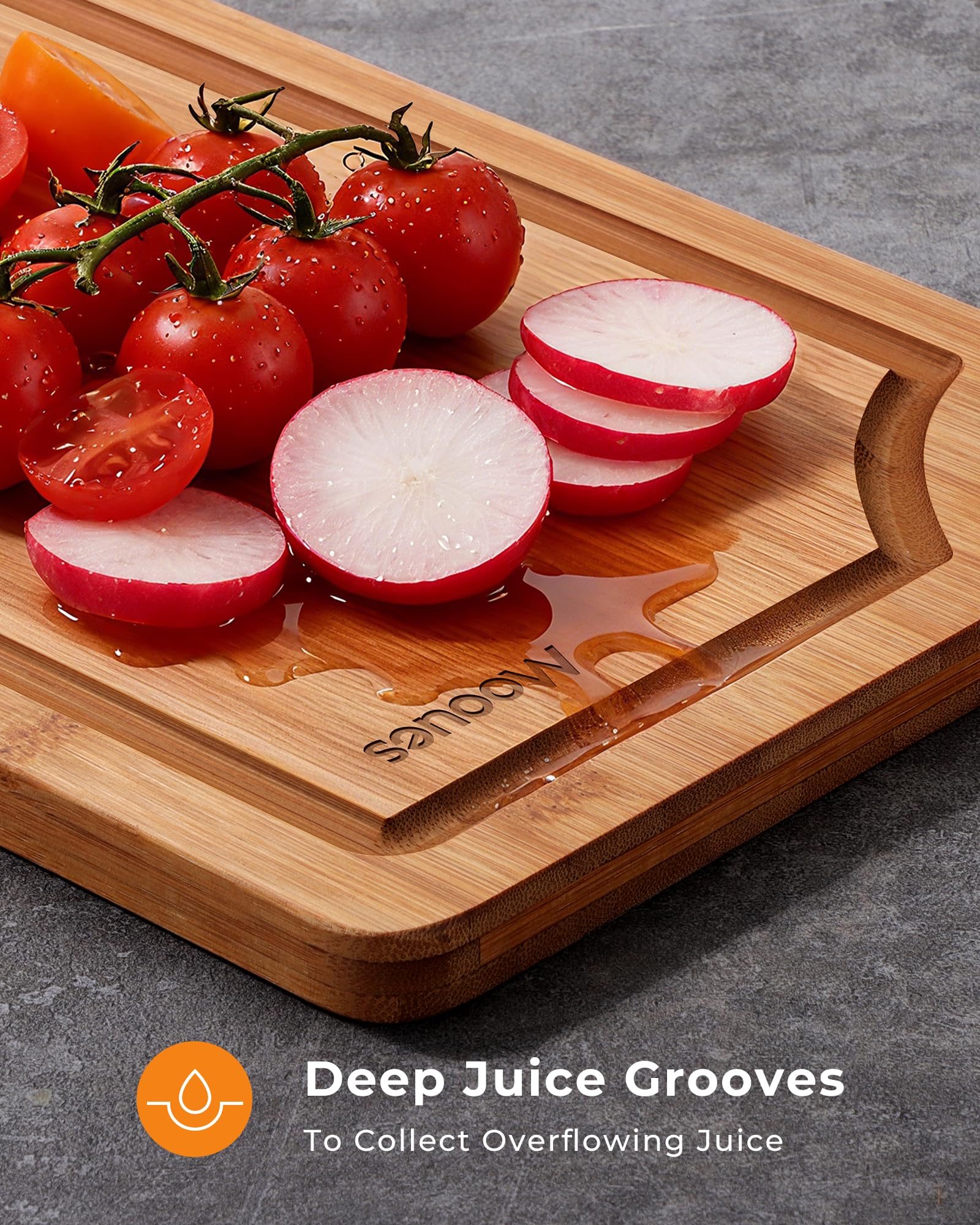Mooues Kitchen Bamboo Cutting Board Set of Three, Scratch-Resistant Wooden Cutting Board with Groove. Ideal for cutting meat,vegetables,fruit,etc