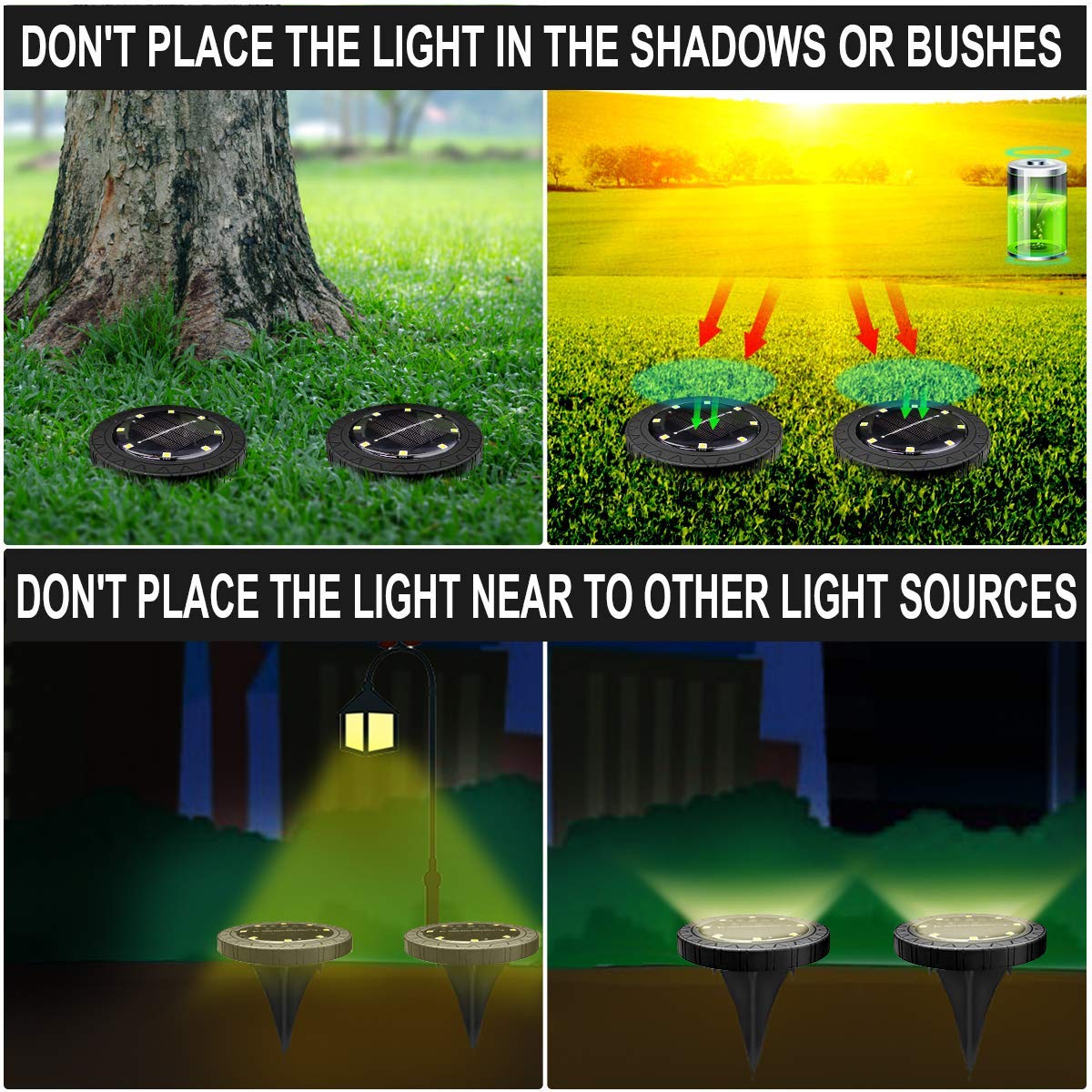 Beichen Solar Powered LED Disk Lights, 8 Pack IP68 Waterproof Non-Slip Wear-Resistant Pathway Lights, Warm White for Outdoor Garden & Walkway