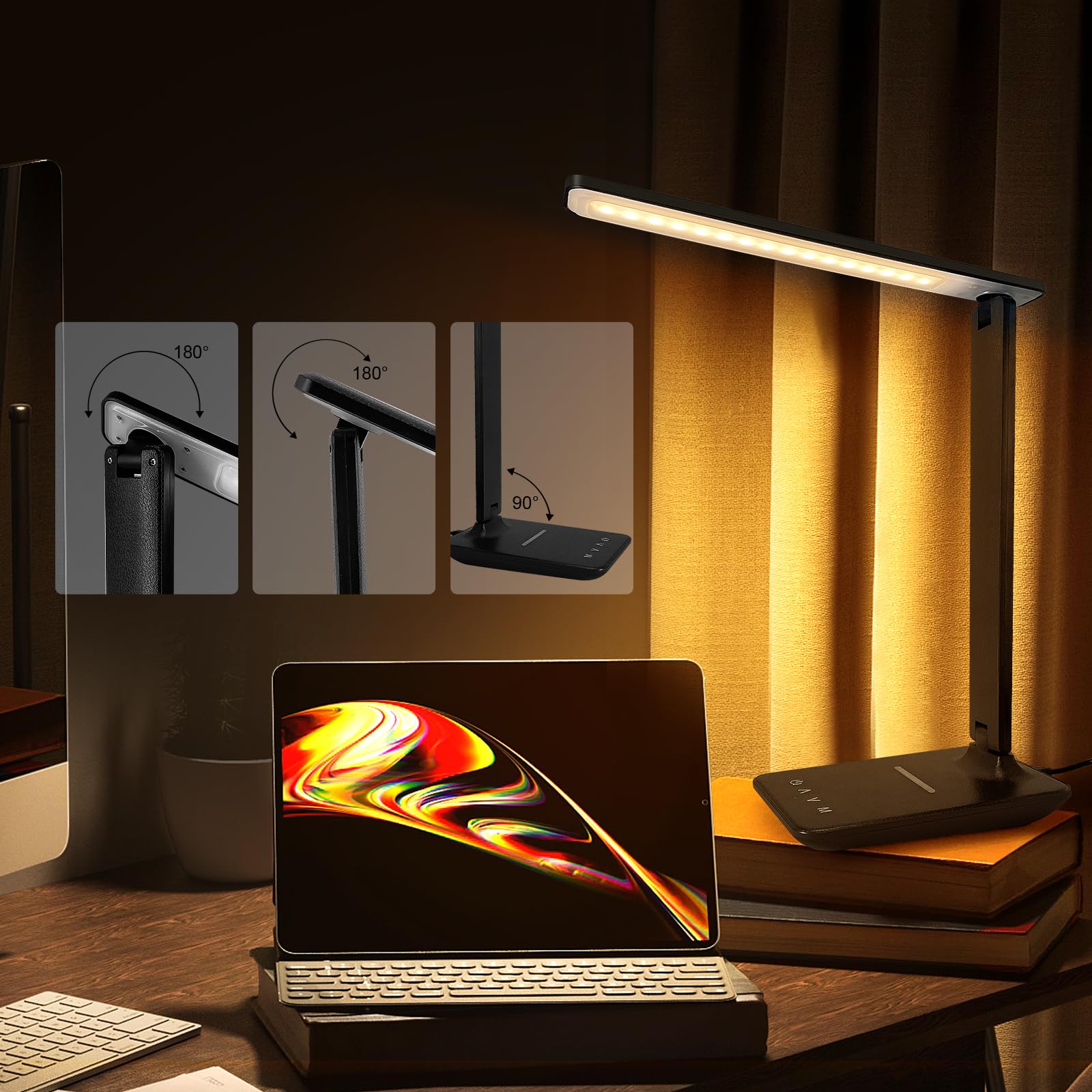 Beichen 15W Wireless Charger LED Desk Lamp, 5 Lighting Modes Dimmable Table Light with USB Port, Touch Control, Foldable for Home, Office & Bedroom