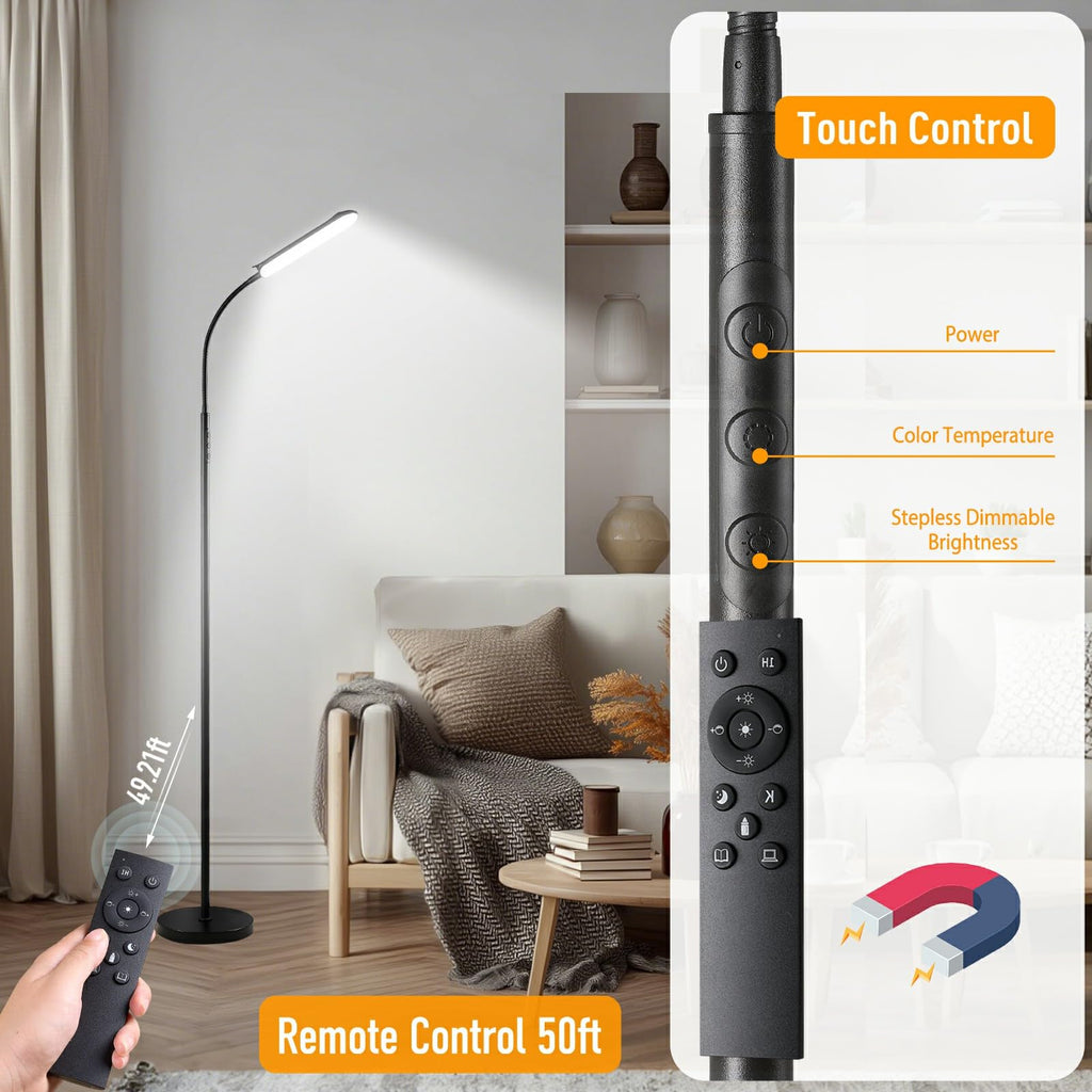 Beichen 18W 1800LM LED Floor Lamp, Dimmable Standing Light with Remote, Timer & Smart Plug, Eye-Caring Reading Lamp for Living Room, Bedroom & Office