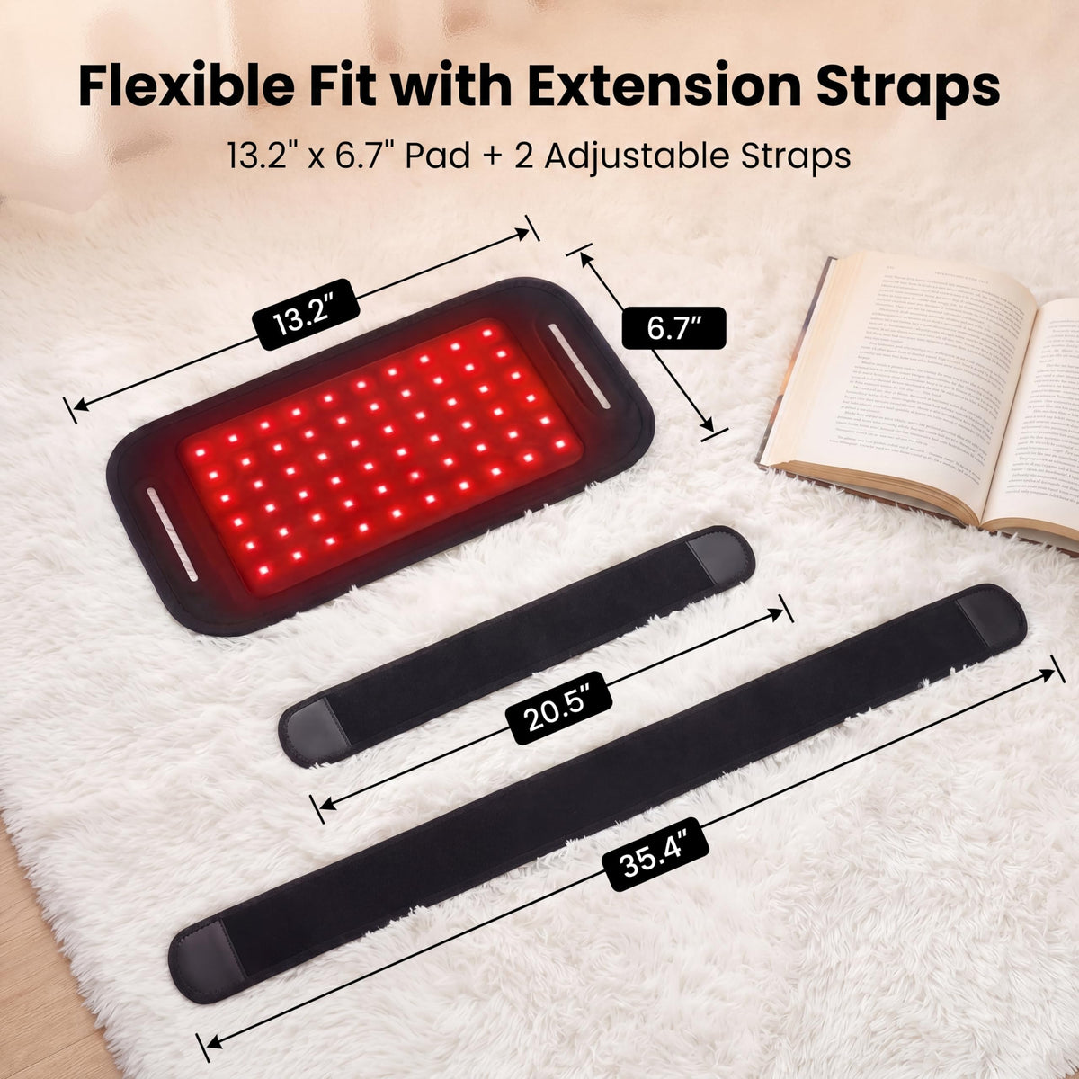 Morfone Cordless Red Light Therapy Belt with Heat, 660nm 850nm LED Infrared Light Therapy, 3 Brightness Levels, Pulse Mode, Rechargeable for Back Waist Shoulder Knee