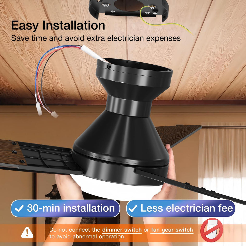 Beichen 42 Inch Low Profile Ceiling Fan with Light, 3-Color Dimmable, Quiet Reversible DC Motor, Remote Control, Timer for Bedroom & Covered Patio