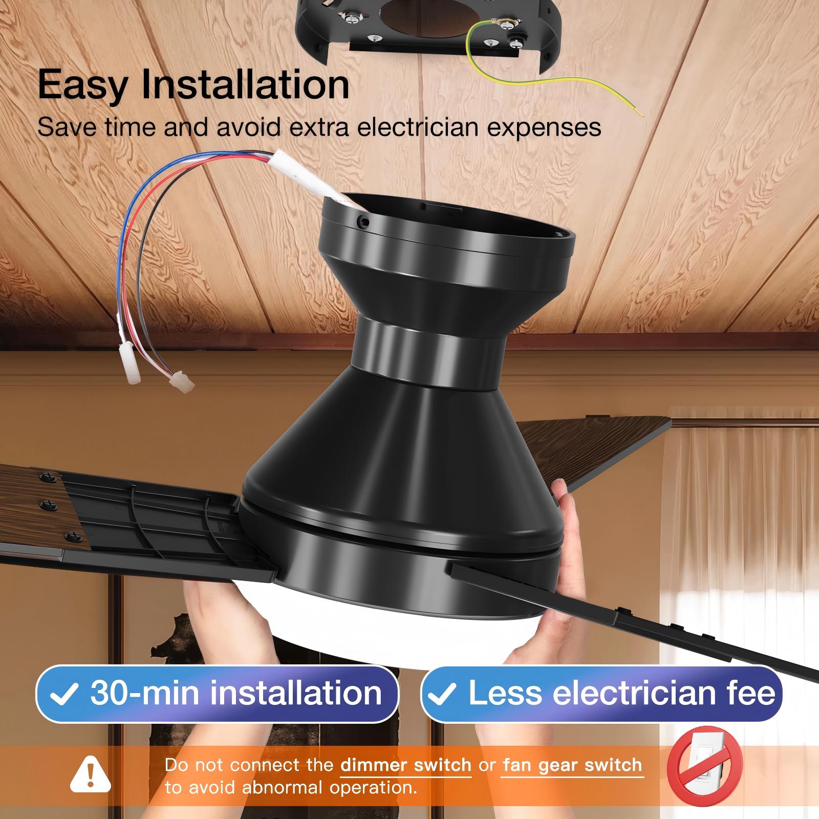 Beichen 42 Inch Low Profile Ceiling Fan with Light, 3-Color Dimmable, Quiet Reversible DC Motor, Remote Control, Timer for Bedroom & Covered Patio