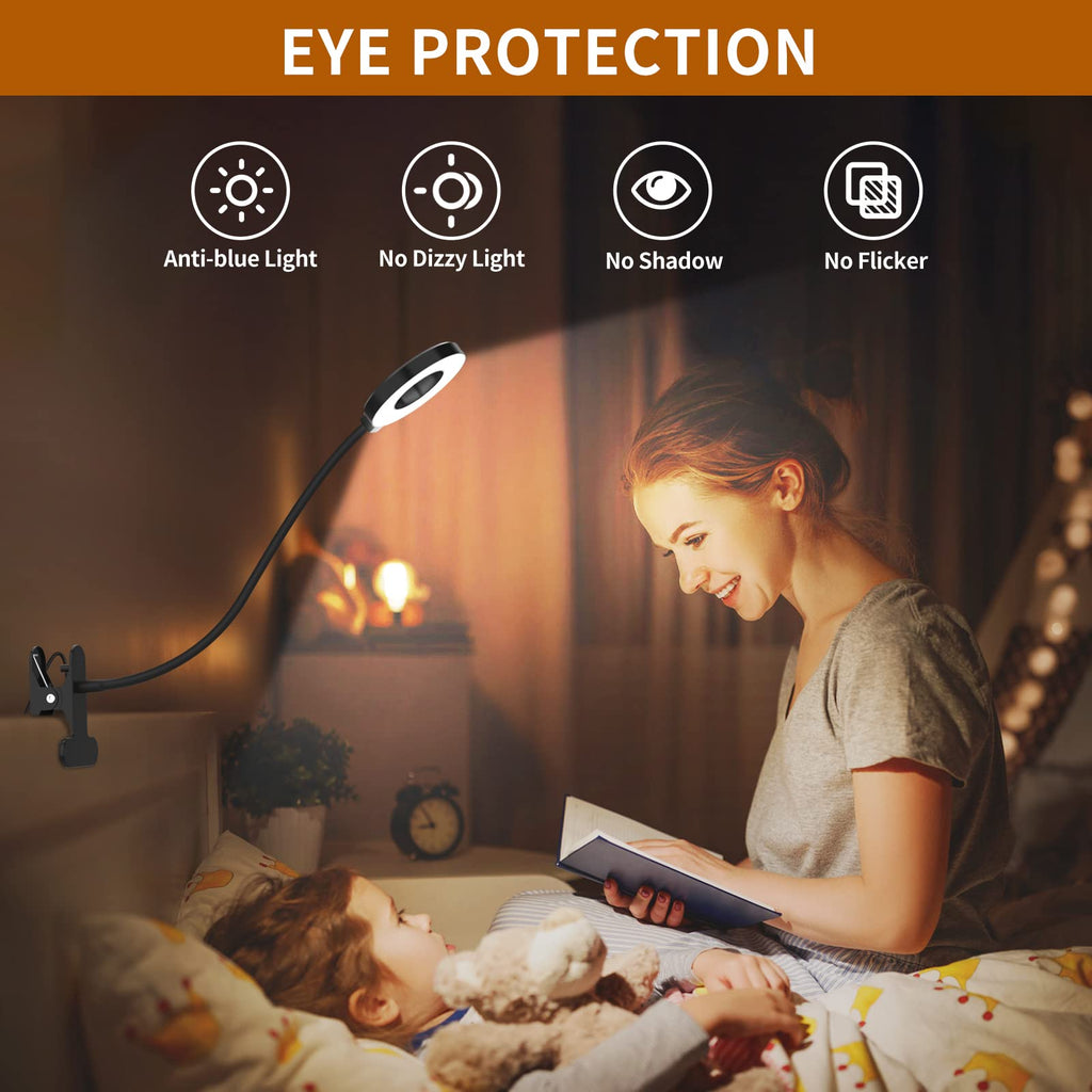 Beichen 3 Color Modes 10 Brightness LED Desk Lamp with Clamp, Flexible Arm Reading Light, Clip On Book Light for Bed, Table&Dorm