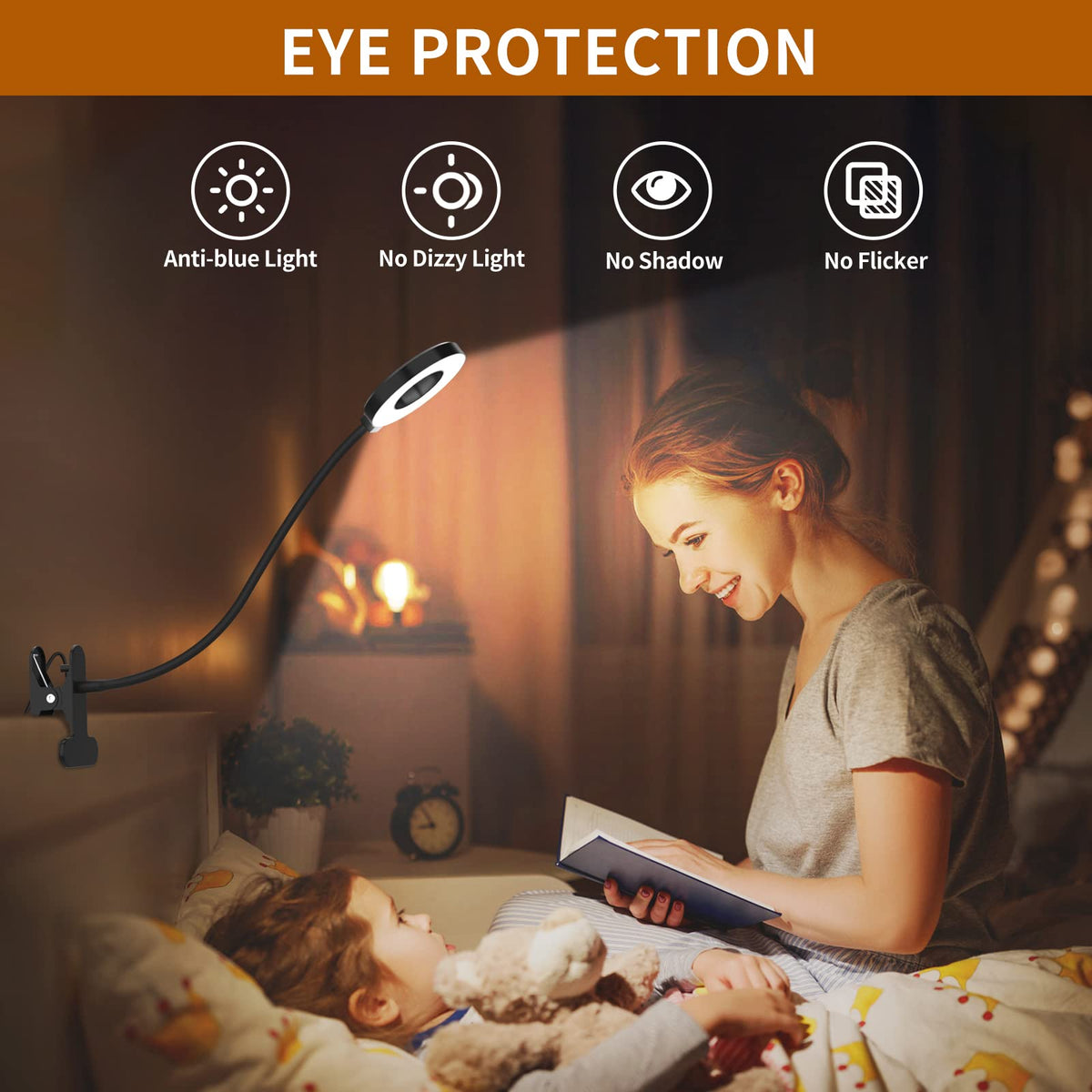 Beichen 3 Color Modes 10 Brightness LED Desk Lamp with Clamp, Flexible Arm Reading Light, Clip On Book Light for Bed, Table&Dorm