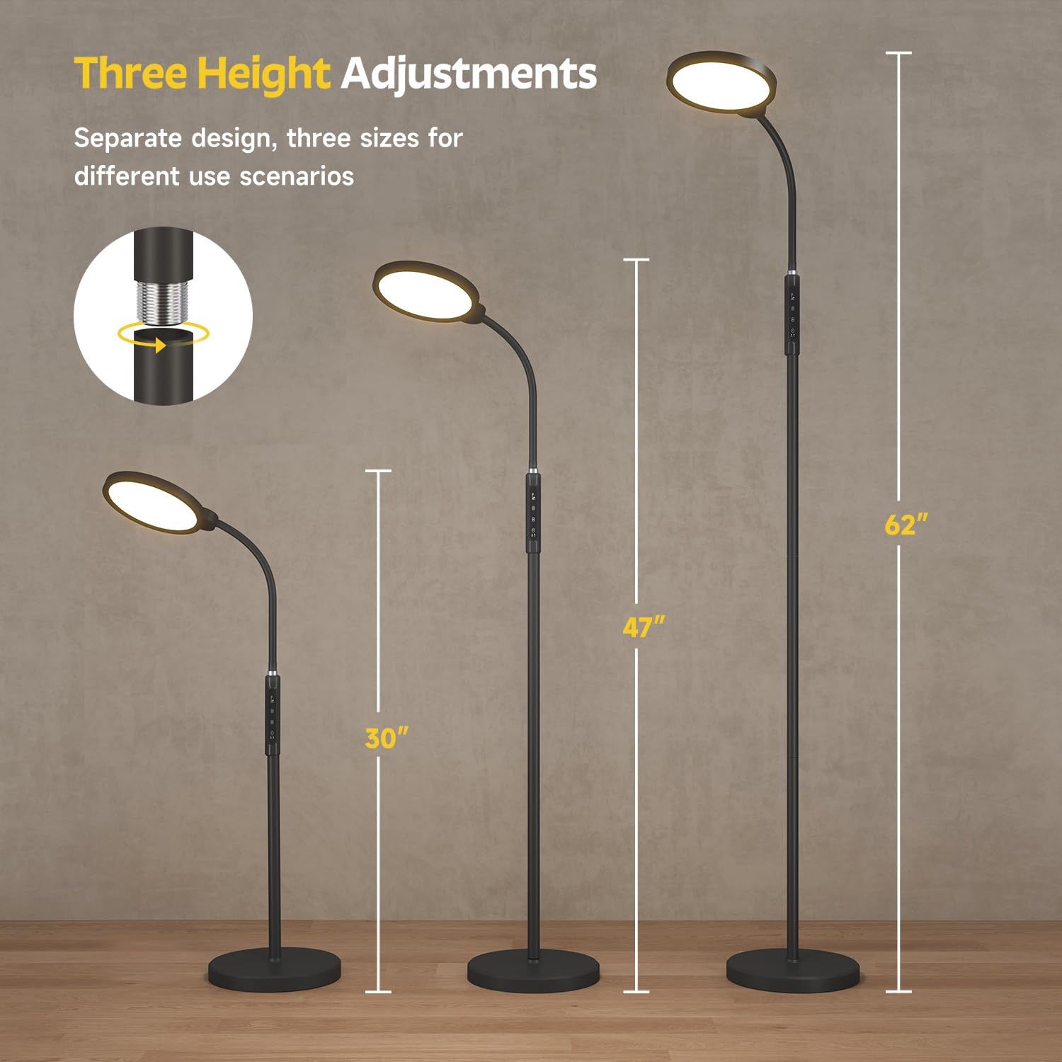 Morfone LED Full Spectrum Therapy Lamp APP Controlled Happy Light High CRI Floor Lamp with 10 Brightness Levels UV Free