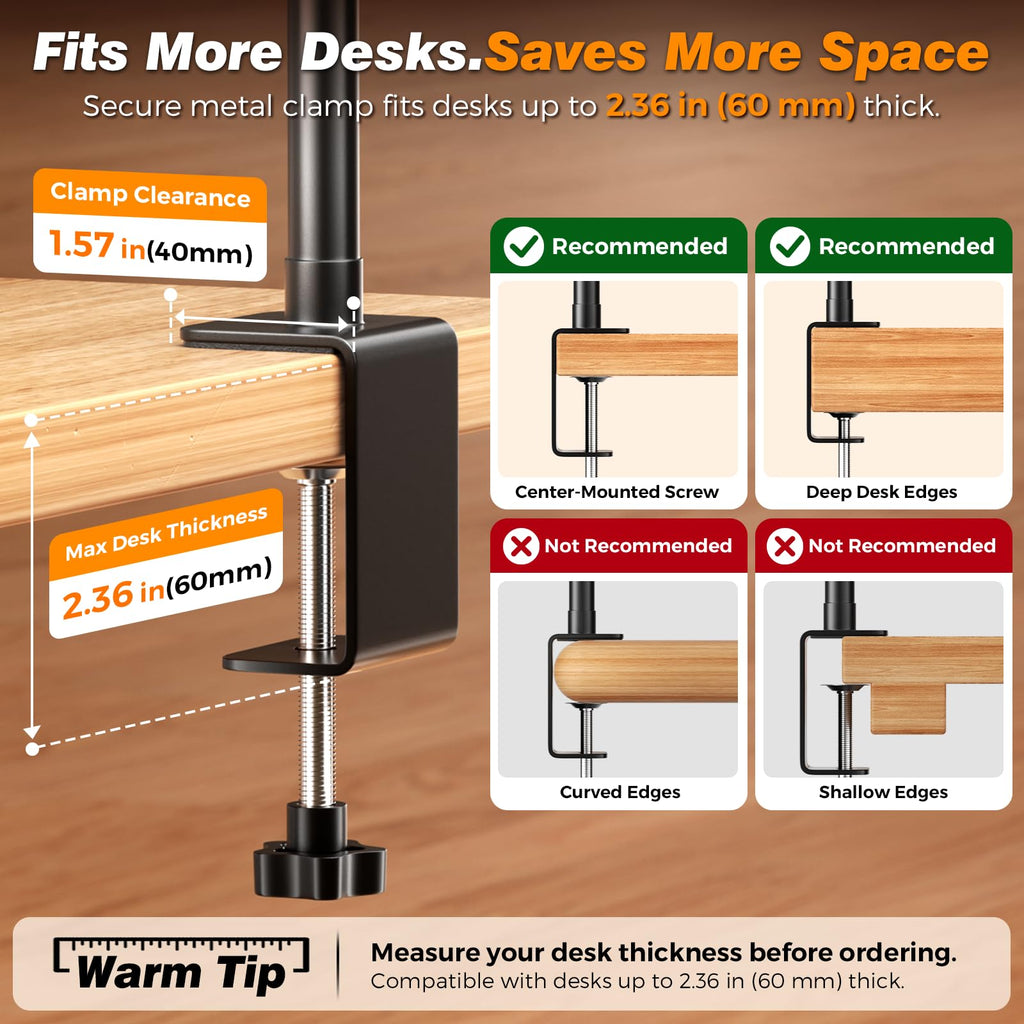Beichen 17 Inch 100LED LED Desk Lamp with Clamp 2700K-6500K Stepless Dimming 360° Gooseneck Flicker-Free Task Light for Home Office Study Workbench