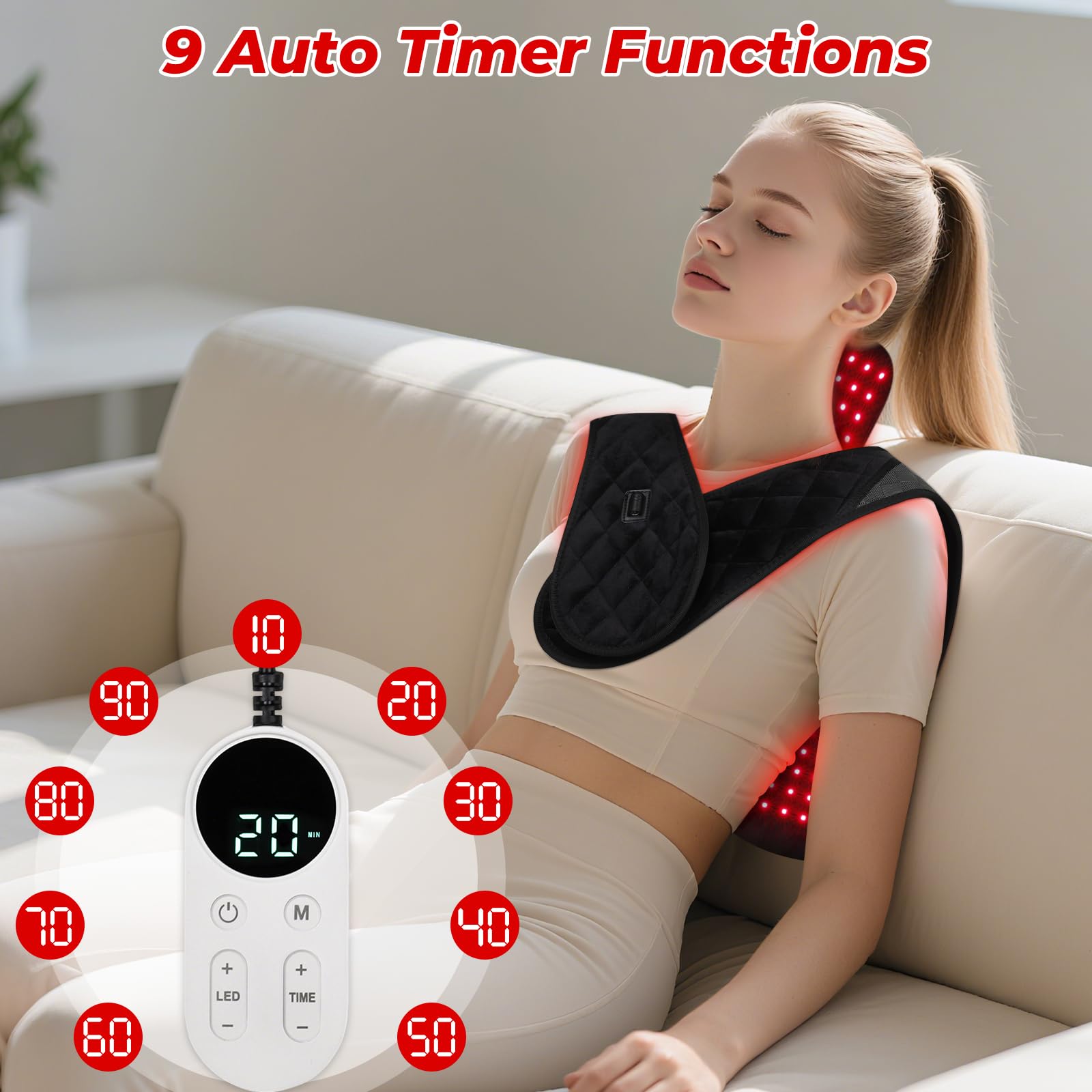 Morfone 3 in 1 Dual-Wavelength Wearable Neck Shoulder and Back Relief Red Light Therapy Device