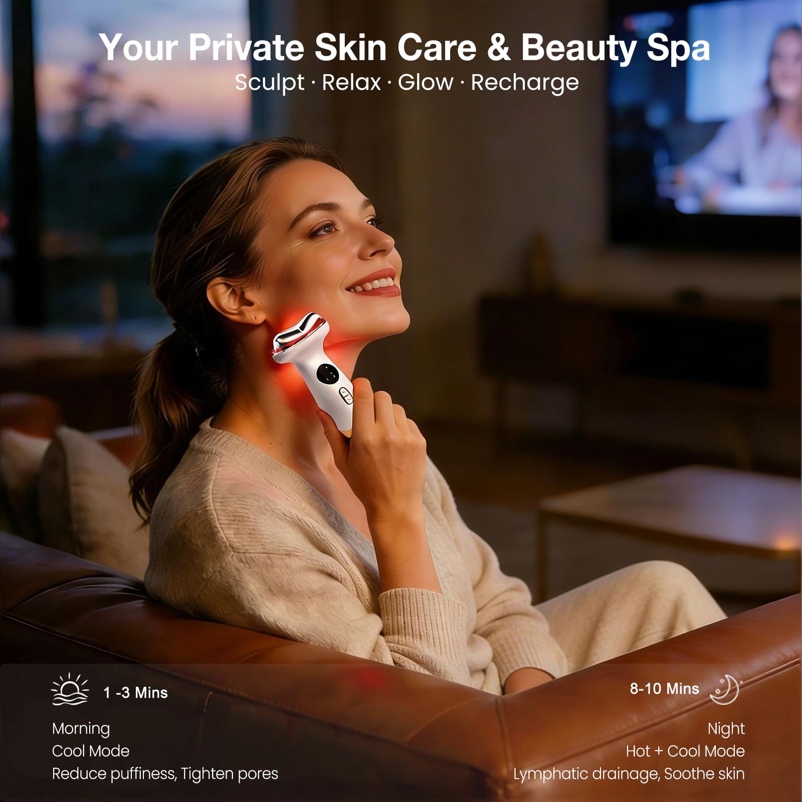 Morfone Cold and Heated Electric microcurrent facial device,  , 7-in-1 led facial Puffiness，Face and Neck  Sculpting Massager, for Lifting, Contouring, and Firming