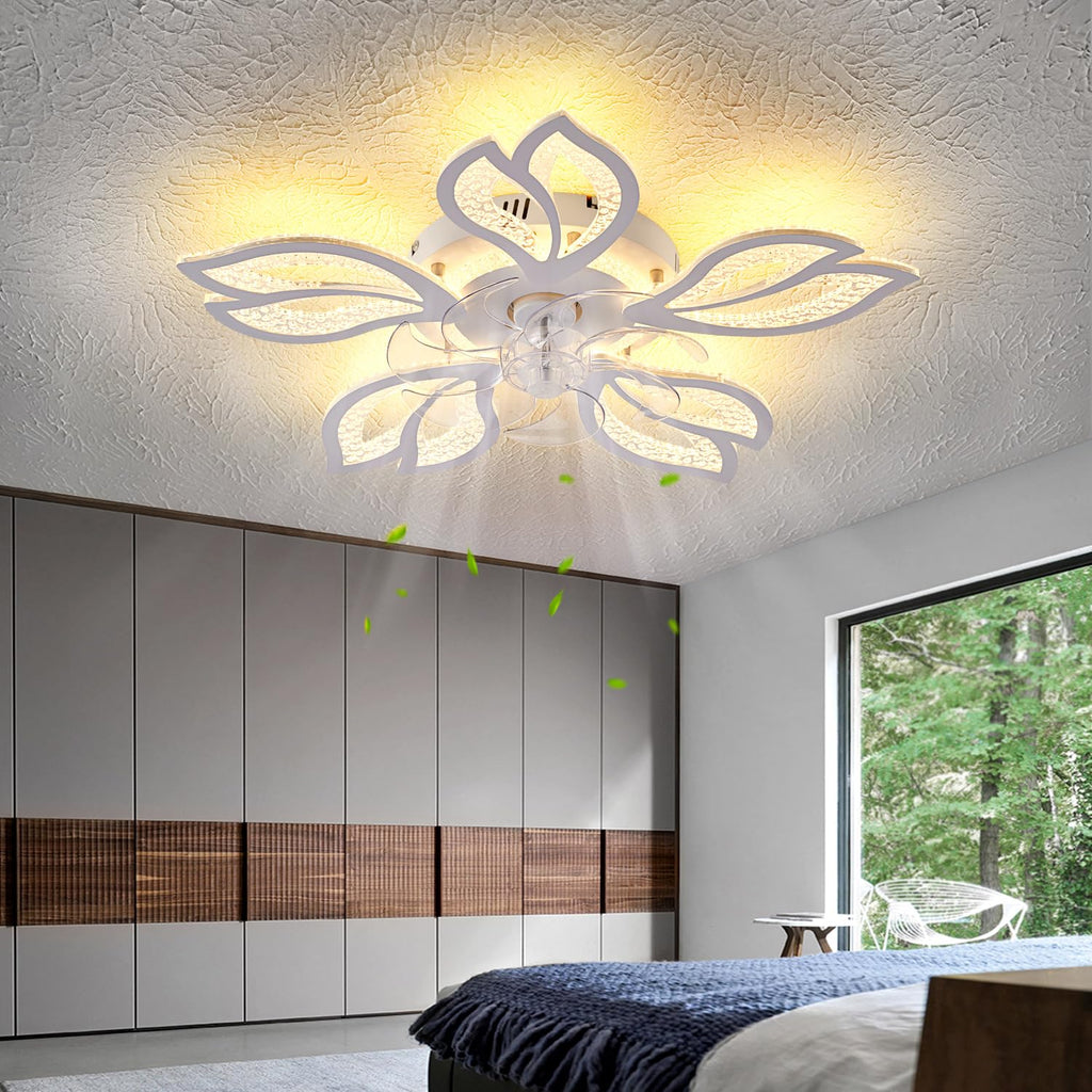 Beichen 25 Inch Geometric Ceiling Fan with Light, 3-Color Dimmable, 6 Speeds, Low Profile Flush Mount, Remote Control for Bedroom&Kitchen