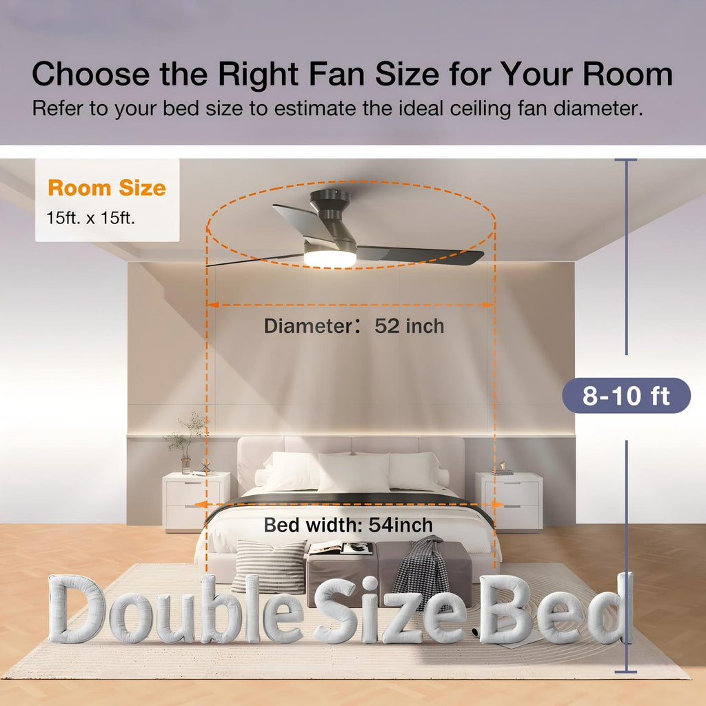 Beichen 52 Inch Low Profile Ceiling Fan with Light, 3-Color Dimmable, Quiet Reversible DC Motor, Remote Control, Timer for Bedroom & Covered Patio