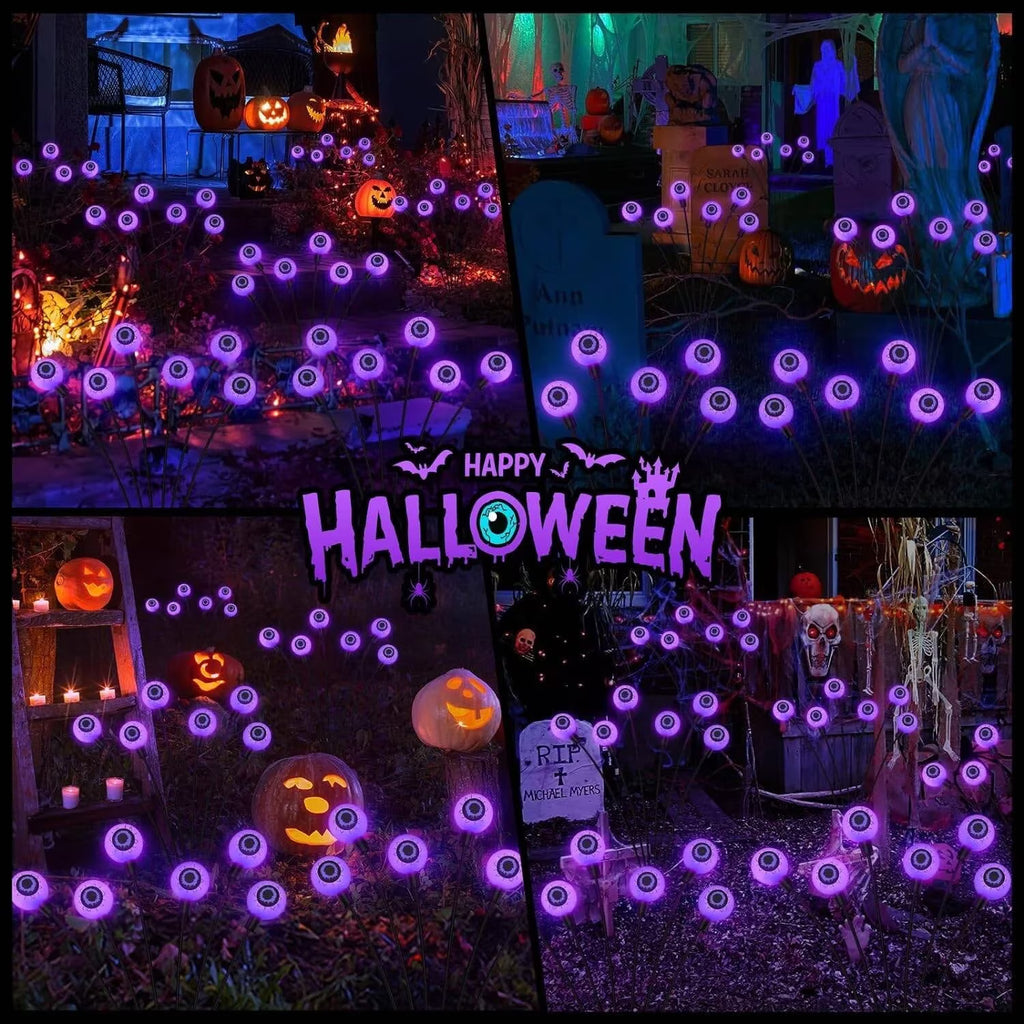 Morfone Halloween Decorations Outdoor, 2 Pack 12 LEDs Solar Scary Eyeball Lights, Waterproof Eyeball Swaying Firefly Lights, Halloween Path Lights for Garden Yard Party, Purple